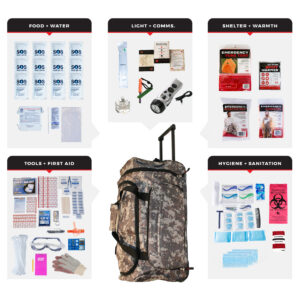 1 Person Comfort Survival Kit, Rolling Bag, Camo