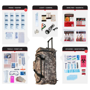 2 Person Comfort Survival Kit, Rolling Bag, Camo